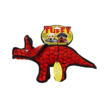 Tuffy Dinosaur Triceratops Jr. Dog Toy - Durable Plush Squeaky Toy for Medium Dogs
