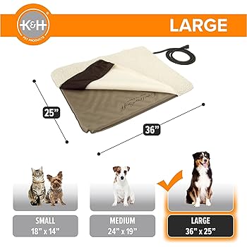 K&H Lectro-Soft Heated Pet Bed - Large 25x36 Outdoor/Indoor Dog or Cat Bed