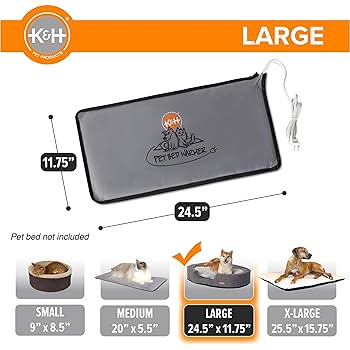 K&H Pet Products Pet Bed Warmer - Large 11x23 Gray - Turns Any Pet Bed Into a Heated Bed