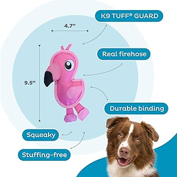Outward Hound Fire Biterz Flamingo Dog Toy - Small, Durable Plush Fire Hose Squeaker Toy