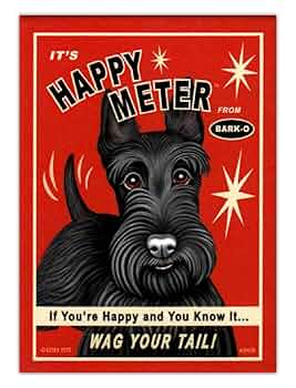 Retro Dogs Scottish Terrier "Happy Meter" Refrigerator Magnet - Vintage Advertising Art