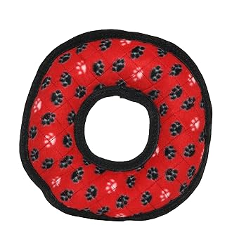 Tuffy's Ultimate Ring Red Paw Dog Toy - Durable Plush Ring with Squeakers