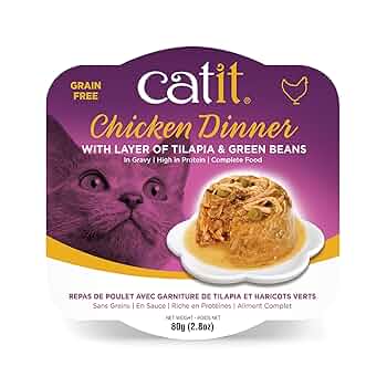 Catit Chicken Dinner Wet Cat Food, Tilapia & Green Beans, 2.8 oz Pouch