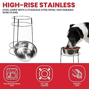 Ethical Pet SPOT Hi-Rise Single Diner Elevated Dog Bowl, 2 Qt Stainless Steel