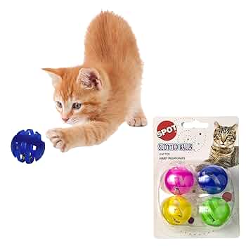 Ethical Pet Spot Slotted Balls Cat Toy - 4 Pack - Jingle Bell Balls - Assorted Colors
