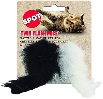 Spot Miami Mice Cat Toy, 2-Pack, Black & White, Catnip & Rattle, 4.5 inch