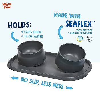 West Paw Seaflex No-Slip Dog Bowl - Sea Fog - 35 oz - Eco-Friendly