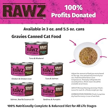 Rawz Cat Food Salmon, Beef & Coconut Oil Gravy Canned, 5.5 oz