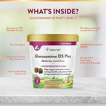 NaturVet Glucosamine DS Plus Level 2 Moderate Care Soft Chews - 70 Count - Dog & Cat Joint Supplement