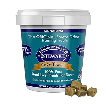 Stewart Pro-Treat Freeze Dried Beef Liver Dog Treats, 4 oz Tub - High Protein, Raw, Single Ingredient