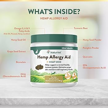 NaturVet Hemp Allergy Aid Plus Hemp Seed Soft Chews for Cats, 60 Count