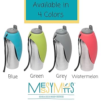 Messy Mutts Dog Travel Water Bottle & Bowl - 24 oz, Red - Portable Pet Hydration