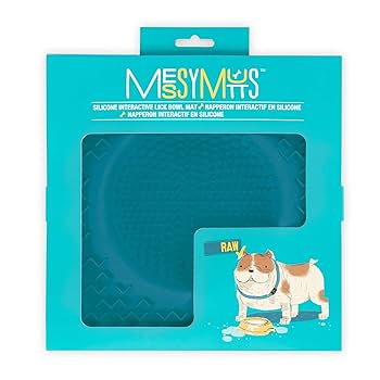 Messy Mutts Silicone Therapeutic Licking Bowl Mat, 10x10 Blue - Slow Feeder for Dogs & Cats