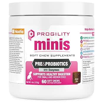 Nootie Progility Minis Dog Pre & Probiotics Soft Chews - 60 Count - Digestive Supplement for Small & Medium Dogs
