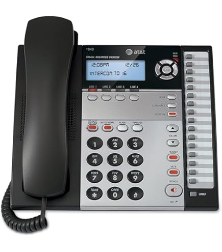 AT&T 1040 4-Line Expandable Corded Phone System with Speakerphone, 1 Handset, Black/Silver