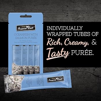 Fussie Cat Puree Cat Treats - Ocean Fish & Salmon, 0.5oz (4 Pack) Lickable Treat