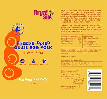 Arya Sit! Freeze-Dried Egg Yolk Bites - Single Ingredient Dog & Cat Treats - Quail Egg Yolk