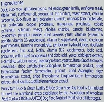 PureVita Grain Free Duck & Green Lentils Recipe Dry Dog Food, 5 lb