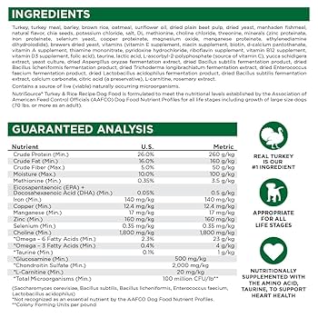 NutriSource Turkey & Rice Recipe Dog Food, 26 lb - Wholesome Grains, All Breeds & Life Stages