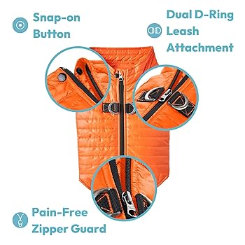 Gooby Puffer Vest Dog Jacket Orange X-Small Windbreaker Water Resistant
