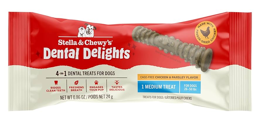 Stella & Chewy's Dental Delights Medium Dog Treats, Freeze-Dried Chicken, Single Serve