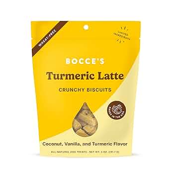 Bocce's Bakery Turmeric Latte Dog Treats - 5oz - Natural Biscuits with Coconut, Vanilla & Turmeric