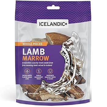 Icelandic+ Lamb Marrow Whole Pieces Dog Treats - Natural Dental Chews, 4.5 oz Bag