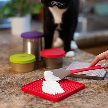 Messy Mutts Cat Silicone Interactive Feeding Mat Grey Reversible Lick Pad Slow Feeder 5.5"