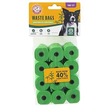 Arm & Hammer Waste Bag Refills, 180 Count, Plant-Based, Baking Soda Odor Control