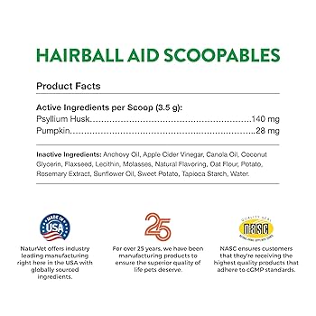 NaturVet Scoopables Hairball Aid for Cats - Salmon Flavor, Psyllium Husk & Pumpkin, 5.5oz