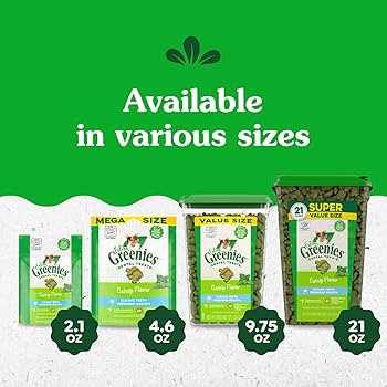 FELINE GREENIES Natural Dental Care Cat Treats - Catnip Flavor - 21 oz Tub