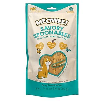 Meowee! Savory Spoonables Cat Treats - Chicken, Salmon & Duck - Lickable Puree with Spoon (3.9oz)