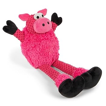 GoDog Checkers Skinny Pig Dog Toy - Plush Squeaky Toy with Chew Guard (Small/Medium)