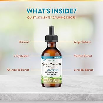 NaturVet Quiet Moments Calming Drops for Cats & Dogs, 2 oz - Stress & Anxiety Relief with L-Tryptophan, Chamomile & Ginger