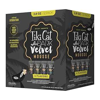 Tiki Cat After Dark Velvet Mousse Variety Pack - Grain-Free Wet Cat Food, 2.8 oz Pouches (12 Pack)