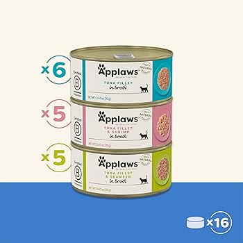 Applaws Natural Wet Cat Food Fish Variety Pack in Broth, 2.47oz Cans (16 Count)