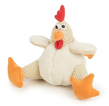 GoDog Checkers Fat Rooster Dog Toy - Large White Plush with Chew Guard