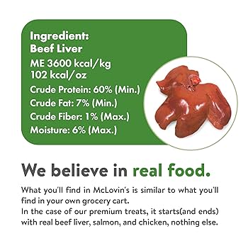 McLovin's Freeze Dried Raw Beef Liver Dog Treats, 12 oz - Single Ingredient, Grain-Free, High-Protein Training Treats