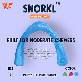 West Paw Seaflex Snorkl Dog Toy - Tug & Chew Toy for Moderate Chewers - Large, Surf Blue
