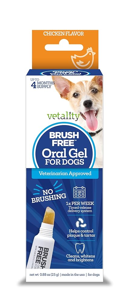 Vetality Brush Free Oral Gel for Dogs - Dental Care, Plaque & Tartar Control, Chicken Flavor, 25g/0.88oz