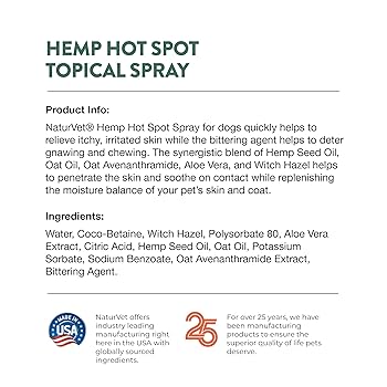 NaturVet Hemp Hot Spot Spray for Dogs with Aloe Vera, 12 oz
