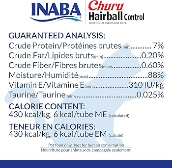 Inaba Churu Hairball Control Tuna Cat Treats - 4 Tubes (2oz) Lickable Puree