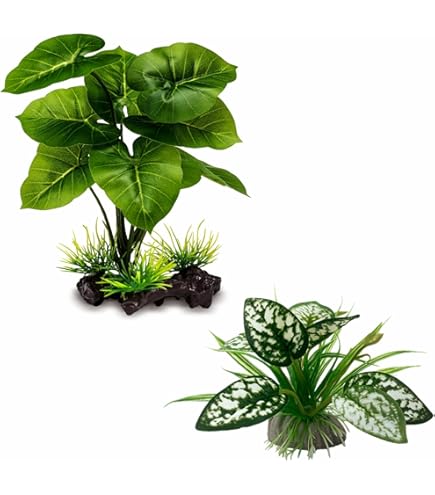 Komodo Two-Toned Leaf Hanging Plant - 16 inch Small Artificial Terrarium Decor Vine Reptile/Aquarium Plant