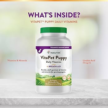 NaturVet VitaPet Puppy Vitamins Plus Breath Aid - 60 Chewable Tablets