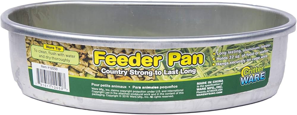 Ware Manufacturing Aluminum Feeder Pan - 32oz - Rustproof Metal Coop Cup for Small Animals