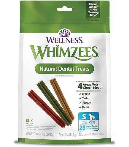 Whimzees Small Dental Stix Dog Treats - All Natural, Long Lasting Chews (15-25 lbs)