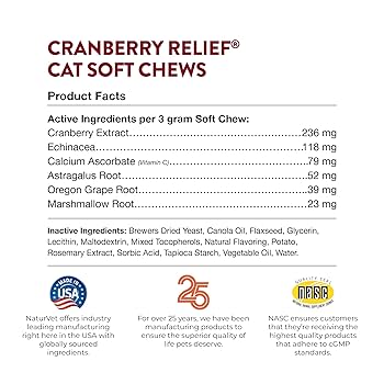 NaturVet Cranberry Relief Plus Echinacea Cat Soft Chews - 60 Count Urinary & Immune Support