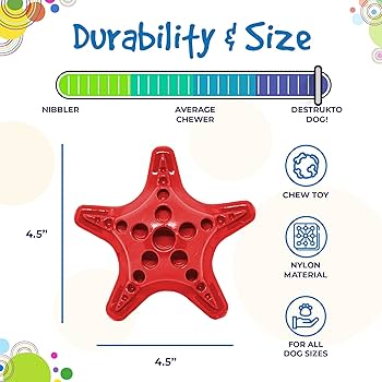 SodaPup Starfish Ultra Durable Nylon Dog Chew Toy - Red, Power Chewer, Treat Dispensing
