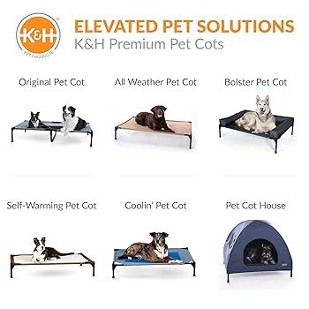 K&H Pet Products Large Dog Cot House - Outdoor Elevated Bed with Canopy - 42 x 30 in - Blue