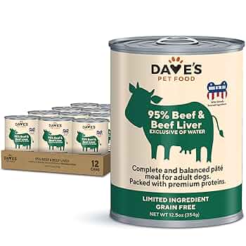 Dave's 95% Beef & Beef Liver Grain-Free Wet Dog Food, 12.5 oz Can (Single or 12-Pack)